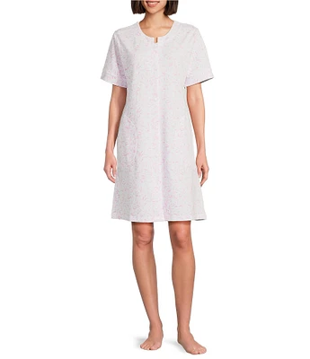 Miss Elaine Printed French Terry Short Snap Robe