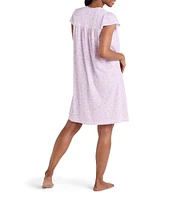 Miss Elaine Printed Silky Knit Short Sleeve Round Neck Short Nightgown