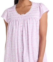 Miss Elaine Printed Silky Knit Short Sleeve Round Neck Short Nightgown