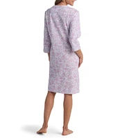 Miss Elaine Quilt-In-Knit Floral Paisley Print 3/4 Sleeve Short Zip Robe