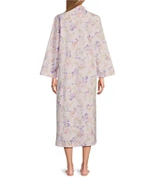 Miss Elaine Quilt-In-Knit Paisley Print Long Sleeve Long Zip-Front Robe