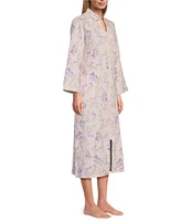 Miss Elaine Quilt-In-Knit Paisley Print Long Sleeve Long Zip-Front Robe