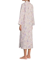 Miss Elaine Quilt-In-Knit Paisley Print Long Sleeve Long Zip-Front Robe