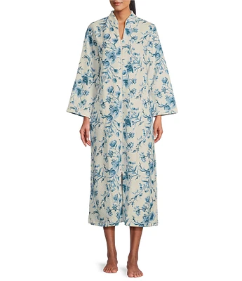 Miss Elaine Quilt-In-Knit Printed Long Zip Robe