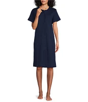 Miss Elaine Quilt In Knit Short Sleeve Round Neck Snap Front Robe