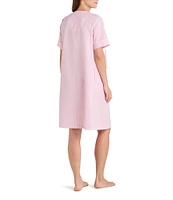 Miss Elaine Seersucker Checkered Print Short Sleeve Short Snap-Front Robe