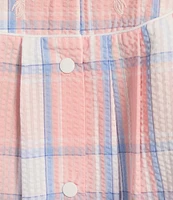 Miss Elaine Seersucker Short Plaid Embroidered Trim Snap-Front Robe