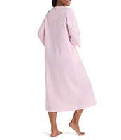 Miss Elaine Short Sleeve Seersucker Long Checkered Zip-Front Robe