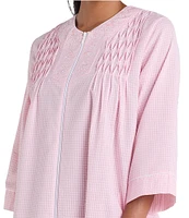 Miss Elaine Short Sleeve Seersucker Long Checkered Zip-Front Robe