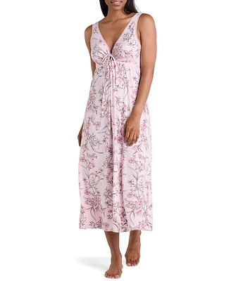 Miss Elaine SofiKnit Sleeveless Keyhole Floral Print Long Gown