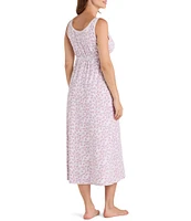 Miss Elaine SofiKnit Sleeveless Keyhole Leaf Print Long Gown