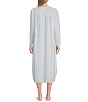 Miss Elaine Solid Brushed Honeycomb Long Sleeve Round Neck Long Nightgown