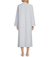 Miss Elaine Solid Brushed Waffle Long Sleeve Collared Neck Zip Long Robe