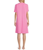 Miss Elaine Solid Diamond Jacquard Short Sleeve Knit Zip Robe