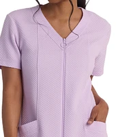 Miss Elaine Solid Diamond Jacquard Short Sleeve Knit Zip Robe