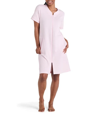 Miss Elaine Solid Quilt-In-Knit Short Zip Robe