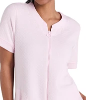 Miss Elaine Solid Quilt-In-Knit Short Zip Robe
