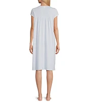 Miss Elaine Solid Silky Knit Short Sleeve Round Neck Short Nightgown