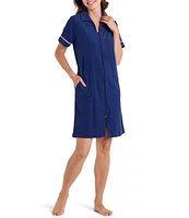 Miss Elaine Terry Short Sleeve Notch Collar Short Zip-Front Robe