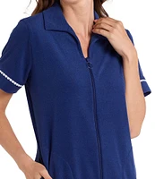 Miss Elaine Terry Short Sleeve Notch Collar Short Zip-Front Robe
