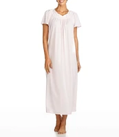 Miss Elaine Floral Embroidered Round Neck Short Sleeve Tricot Ballet Nightgown