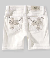 Miss Me Big Girls 7-16 Mid Rise Embellished-Cross Pocketed Denim Shorts