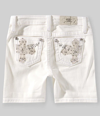 Miss Me Big Girls Mid Rise Embellished-Cross Pocketed Denim Shorts