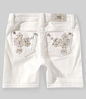 Miss Me Big Girls Mid Rise Embellished-Cross Pocketed Denim Shorts