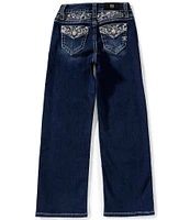 Miss Me Big Girls Mid-Rise Fleur De Lis Wide-Leg Jeans