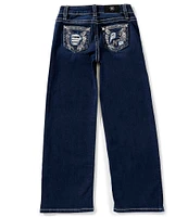 Miss Me Big Girls Mid-Rise Sequin-Embellished-Pocket Distressed Wide-Leg Jeans