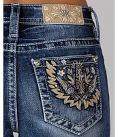 Miss Me Embroidered Leaves Mid Rise Slim Bootcut Jeans