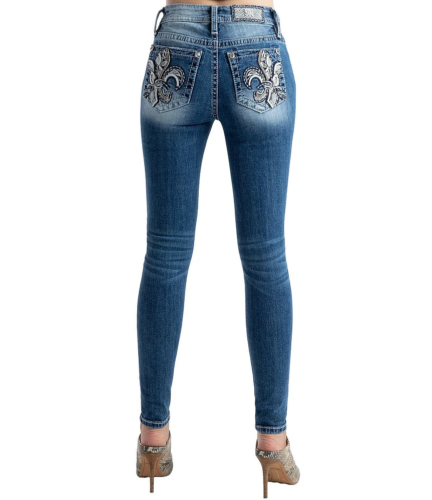 Miss Me Fleur De Lis Embroidered Mid Rise Skinny Jeans