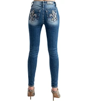 Miss Me Fleur De Lis Embroidered Mid Rise Skinny Jeans