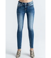 Miss Me Fleur De Lis Embroidered Mid Rise Skinny Jeans