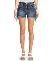 Miss Me High Rise Side Fringe Distressed Denim Shorts