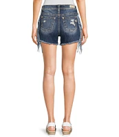 Miss Me High Rise Side Fringe Distressed Denim Shorts