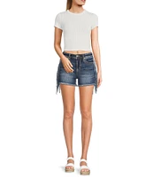 Miss Me High Rise Side Fringe Distressed Denim Shorts