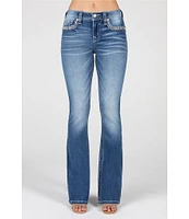 Miss Me Mid Rise Abstract Border Pocket Design Bootcut Jeans