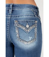 Miss Me Mid Rise Abstract Border Pocket Design Bootcut Jeans