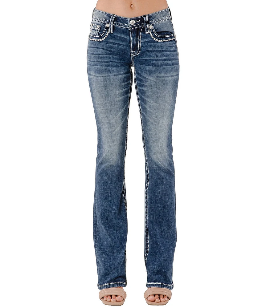 Miss Me Mid Rise Border Embroidered Bootcut Jeans