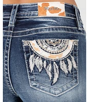 Miss Me Mid Rise Cowhide Dreamcatcher Pocket Bootcut Jeans