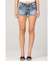 Miss Me Mid Rise Embellished Cute Flower Frayed Hem Denim Shorts