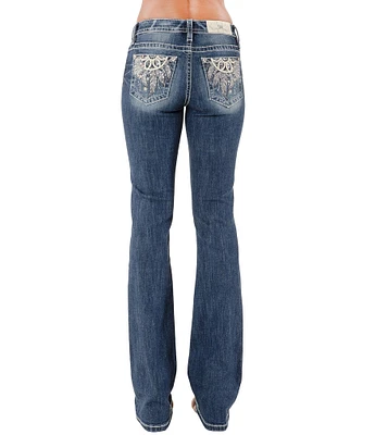 Miss Me Mid Rise Embellished Dreamcatcher Back Pocket Bootcut Jeans