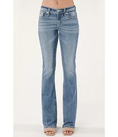 Miss Me Mid Rise Embellished Wing Back Flap Pocket 34#double; Inseam Bootcut Jeans