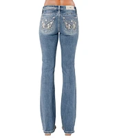 Miss Me Mid Rise Embellished Wing Back Flap Pocket Bootcut Jeans
