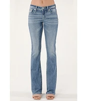 Miss Me Mid Rise Embellished Wing Back Flap Pocket Bootcut Jeans