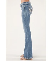 Miss Me Mid Rise Embellished Wing Back Flap Pocket Bootcut Jeans