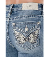 Miss Me Mid Rise Embellished Wing Back Flap Pocket Bootcut Jeans