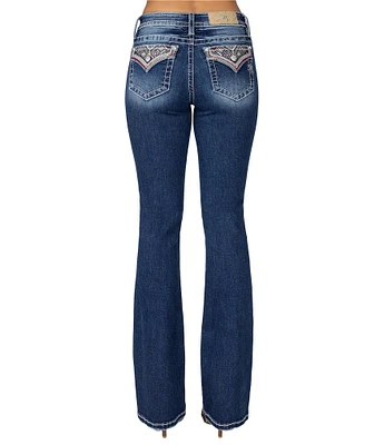 Miss Me Mid Rise Embroidered Tribal Flap Pocket Bootcut Jeans