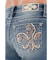 Miss Me Mid Rise Floral Fleur De Lis Back Pocket Shorts